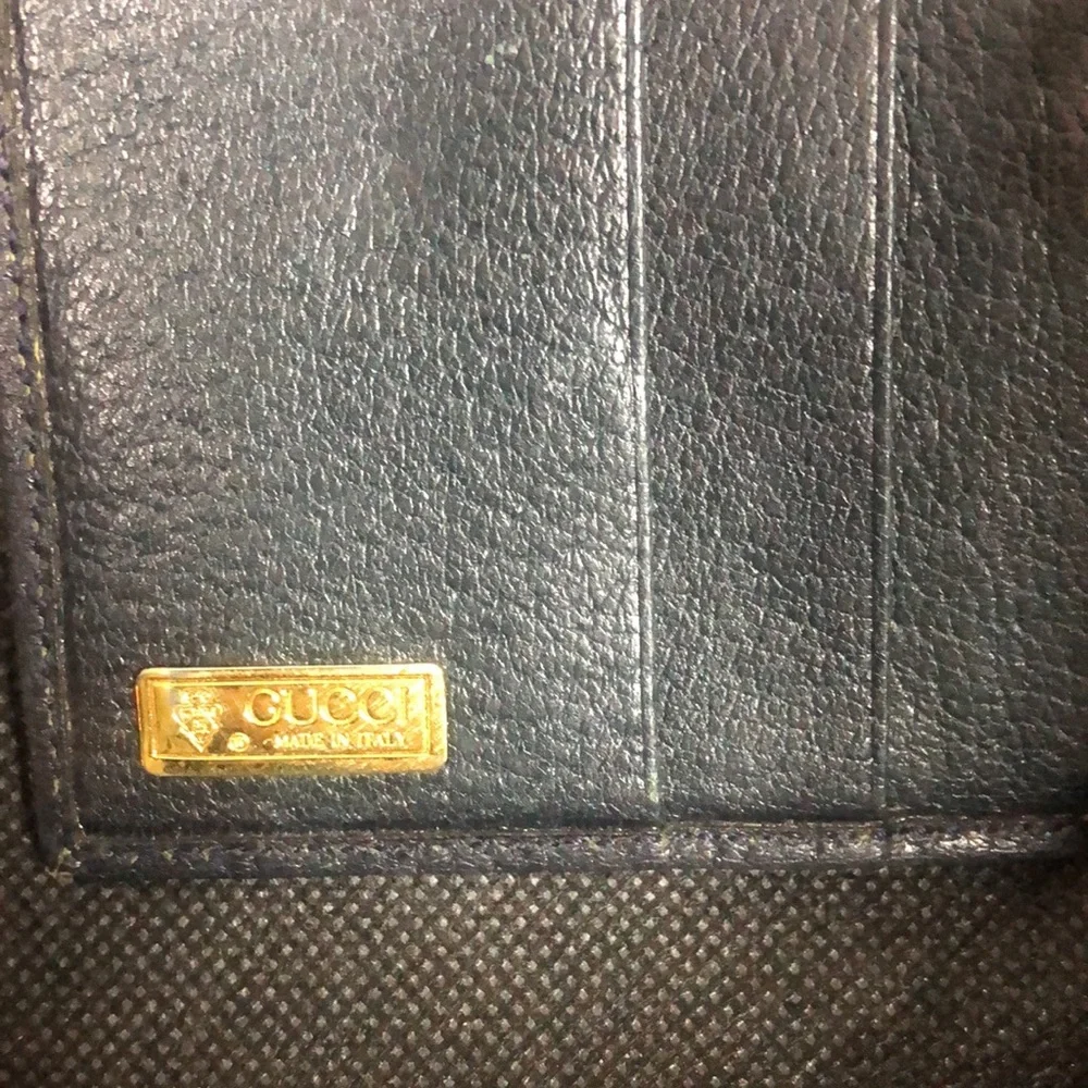 GUCCI GG Web Monogram Navy Blue Leather Coated Canvas Compact Bifold Wallet